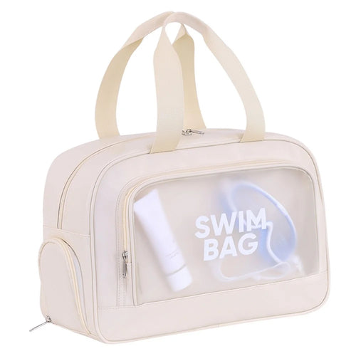 9018 Gym Beach Travel Tote Bag PU Leather + PVC Dry Wet Separation Sports Bag with Shoe Compartment - Beige - 1
