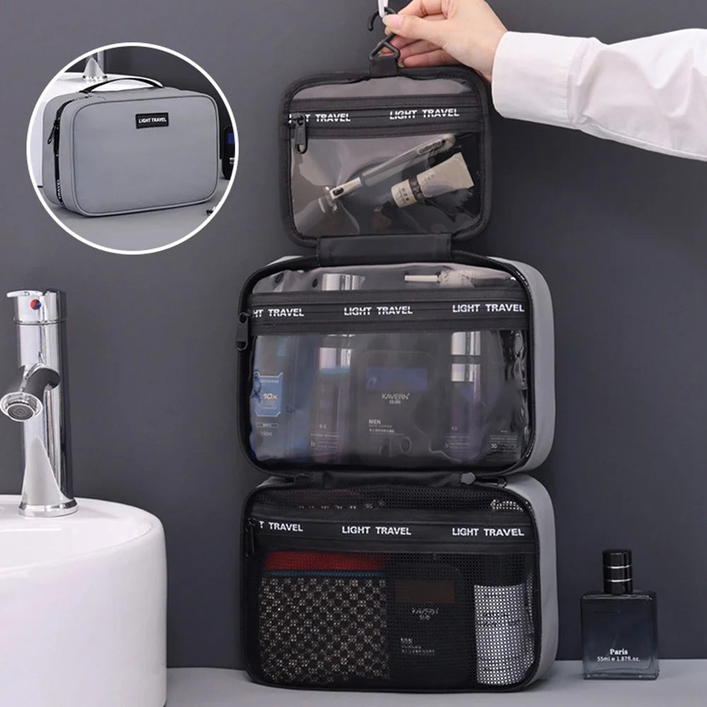 4039 Men Travel Toiletry Bag Portable Wet Dry Separation Business Trip Waterproof Hanging Cosmetic Storage Bag - Grey - 3