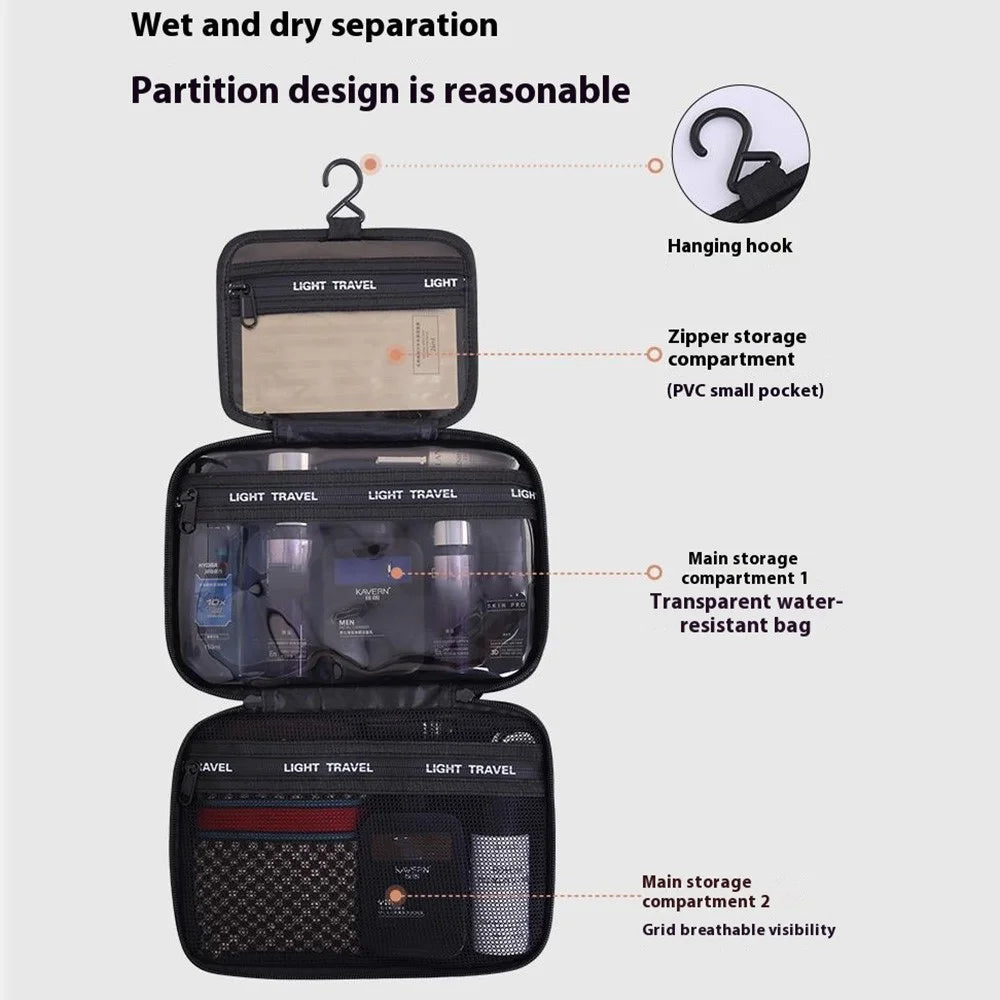 4039 Men Travel Toiletry Bag Portable Wet Dry Separation Business Trip Waterproof Hanging Cosmetic Storage Bag - Grey - 4