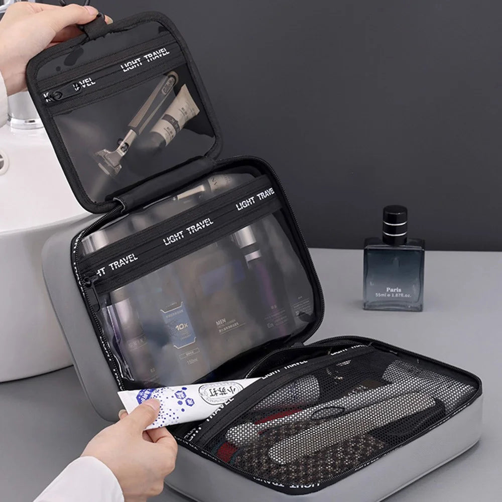 4039 Men Travel Toiletry Bag Portable Wet Dry Separation Business Trip Waterproof Hanging Cosmetic Storage Bag - Grey - 5