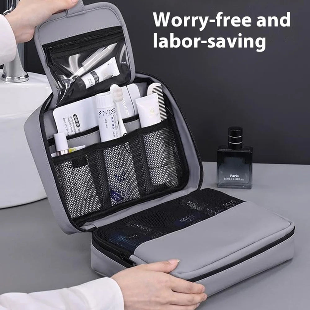 4042 Portable Men Travel Toiletry Bag Wet Dry Separation Hanging Waterproof Cosmetic Organizer - Grey - 5