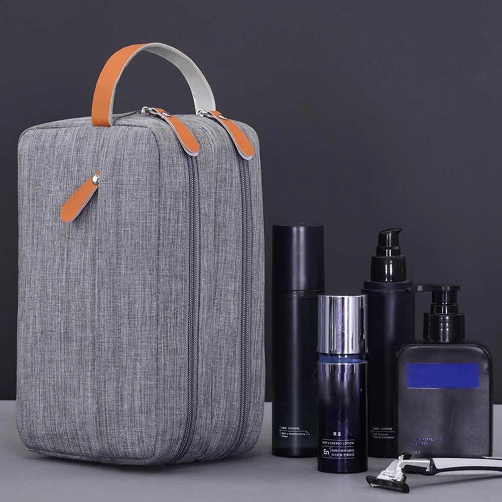 4041 Dual Layer Men Toiletry Bag Portable Travel Waterproof Cationic Fabric Cosmetic Storage Bag - Grey - 2