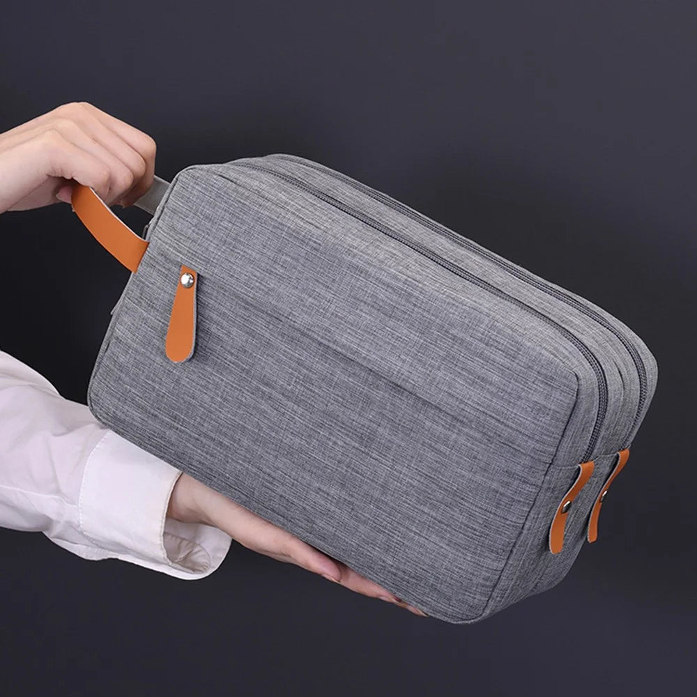4041 Dual Layer Men Toiletry Bag Portable Travel Waterproof Cationic Fabric Cosmetic Storage Bag - Grey - 4