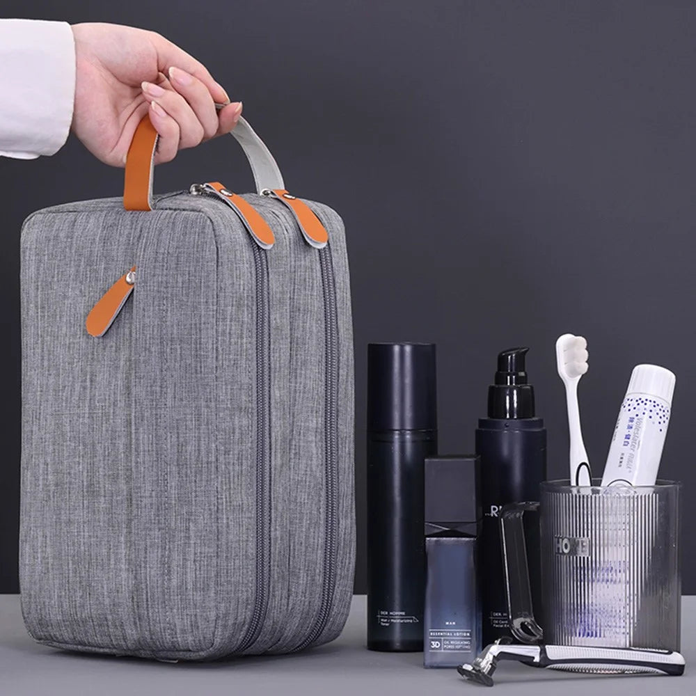 4041 Dual Layer Men Toiletry Bag Portable Travel Waterproof Cationic Fabric Cosmetic Storage Bag - Grey - 5