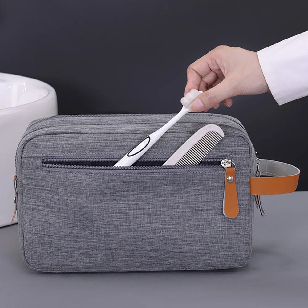 4041 Dual Layer Men Toiletry Bag Portable Travel Waterproof Cationic Fabric Cosmetic Storage Bag - Grey - 7