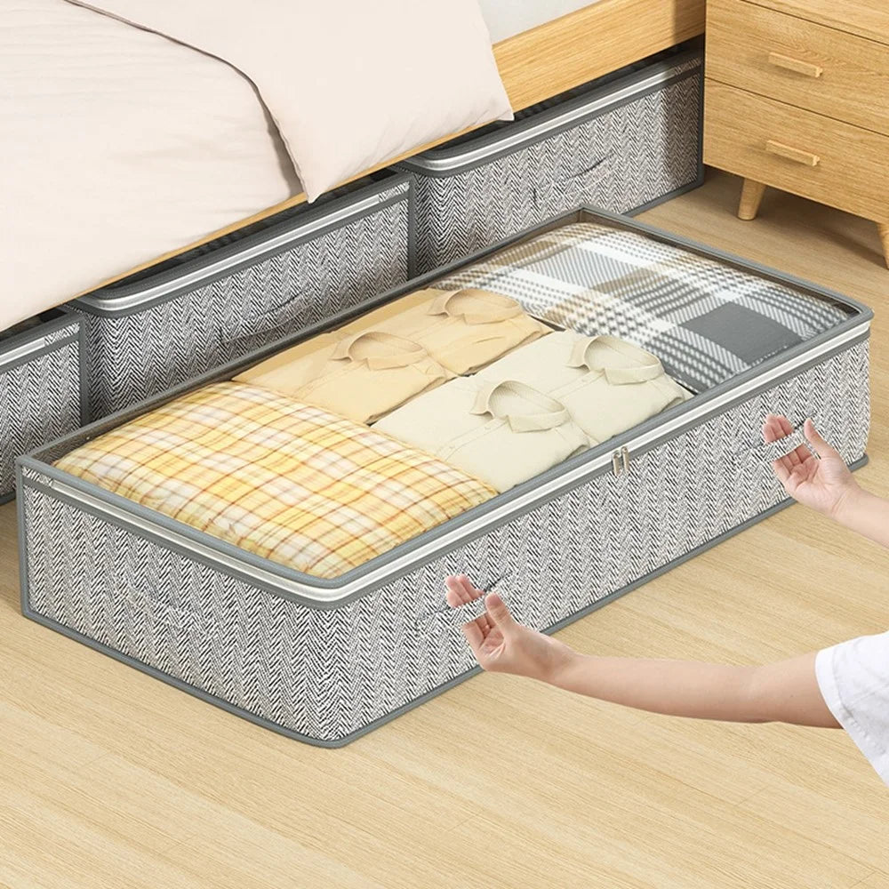 H25 Transparent Window Under Bed Storage Bag Non Woven Fabric Dustproof Organizer for Clothes Blankets Pillows, 100 x 50 x 25cm - 2