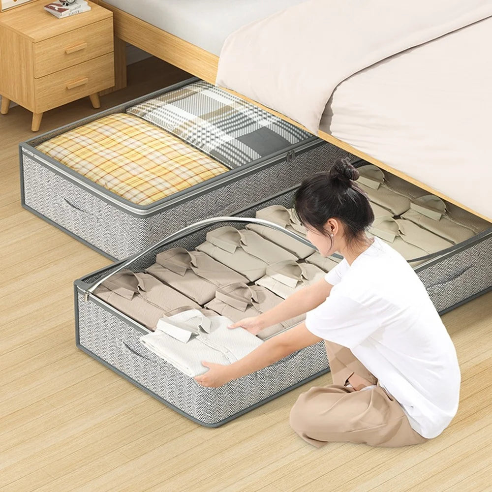 H25 Transparent Window Under Bed Storage Bag Non Woven Fabric Dustproof Organizer for Clothes Blankets Pillows, 100 x 50 x 25cm - 3
