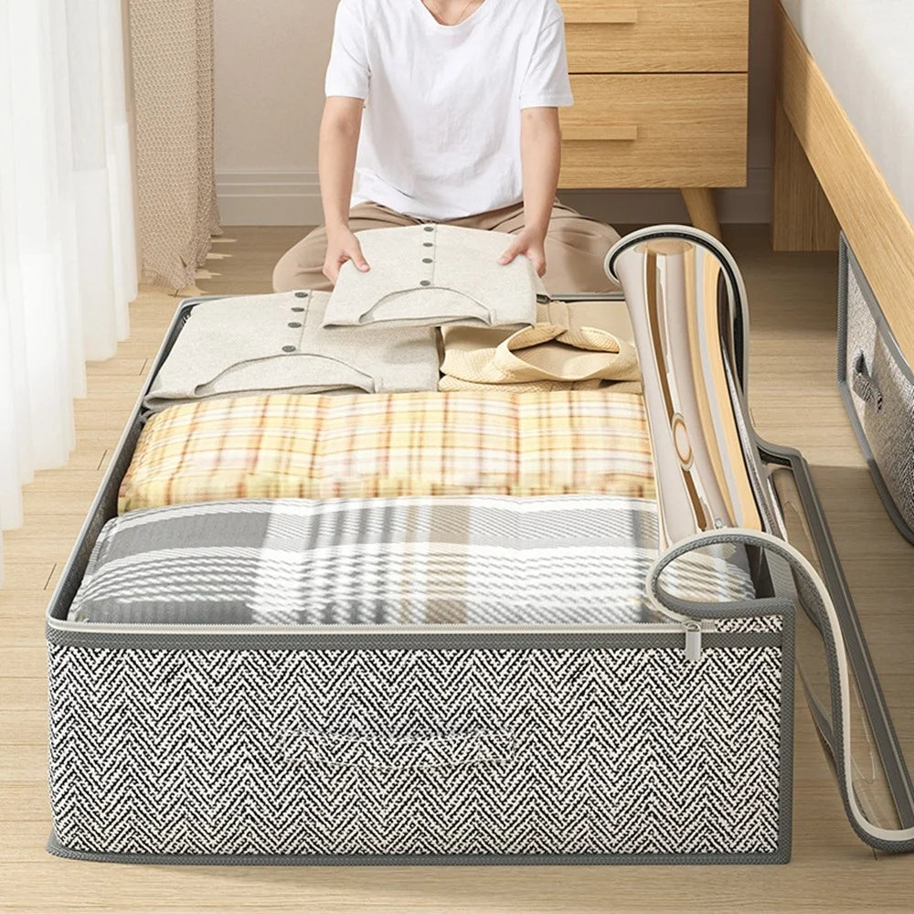 H25 Transparent Window Under Bed Storage Bag Non Woven Fabric Dustproof Organizer for Clothes Blankets Pillows, 100 x 50 x 25cm - 4