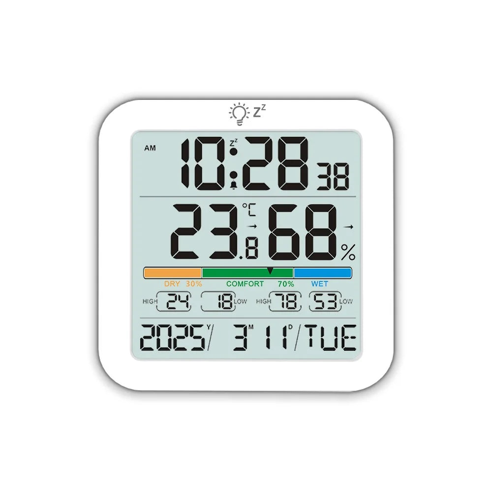 TS-8080 Large Screen Desktop Clock Digital Temperature Humidity Sensor Monitor with Comfort Level Indicator - 1