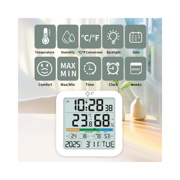 TS-8080 Large Screen Desktop Clock Digital Temperature Humidity Sensor Monitor with Comfort Level Indicator - 5