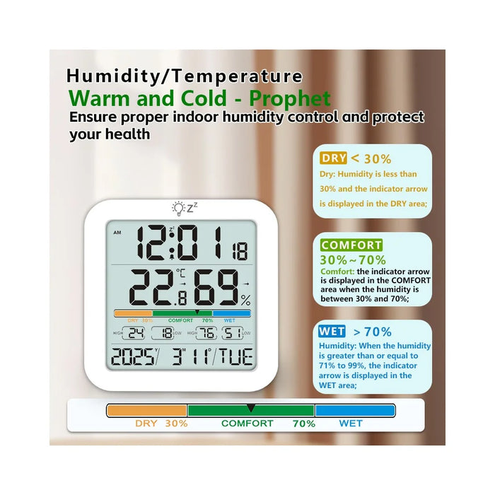 TS-8080 Large Screen Desktop Clock Digital Temperature Humidity Sensor Monitor with Comfort Level Indicator - 7