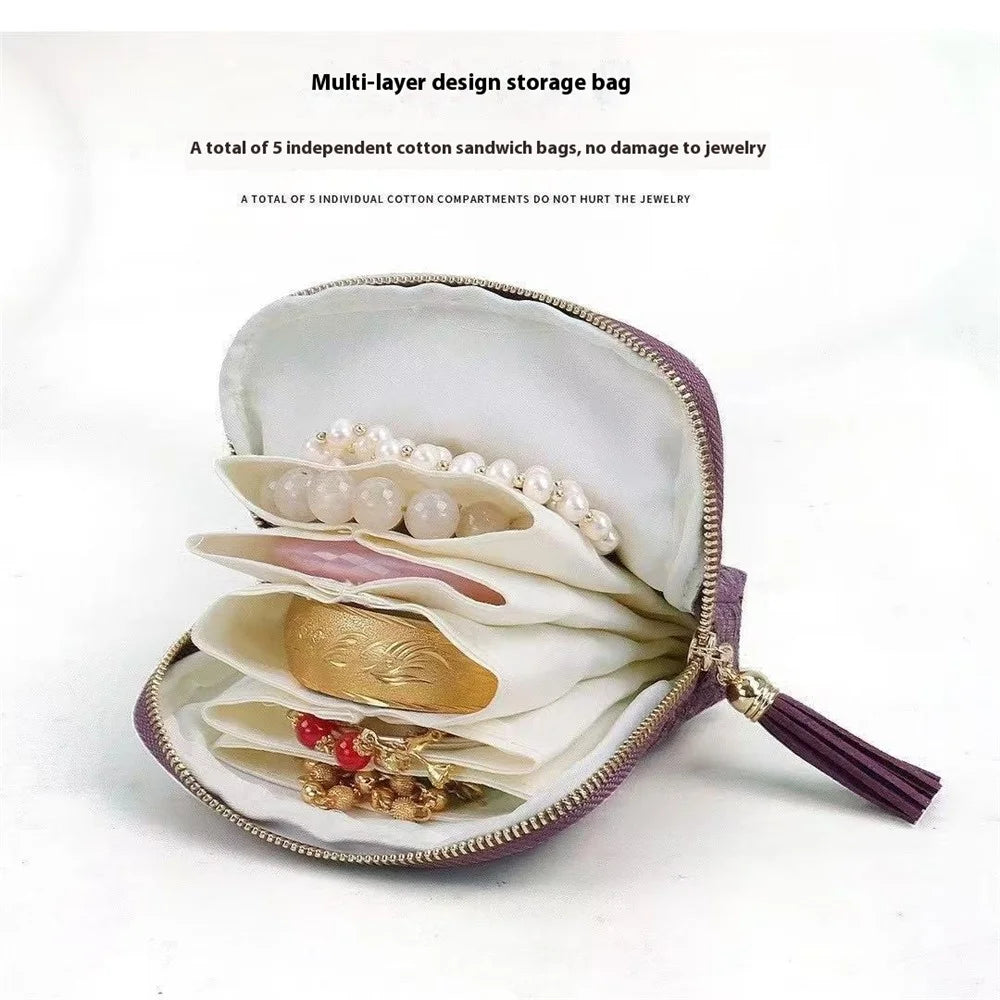 Jewelry Organizer Bag Tassel Zipper Pouch Multi-Compartment Storage Case for Rings Pendants Bracelets - Avocado Green - 2