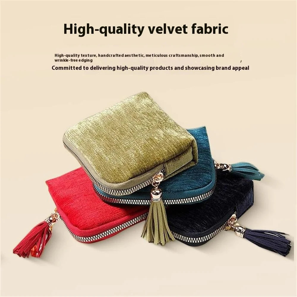 Jewelry Organizer Bag Tassel Zipper Pouch Multi-Compartment Storage Case for Rings Pendants Bracelets - Avocado Green - 3