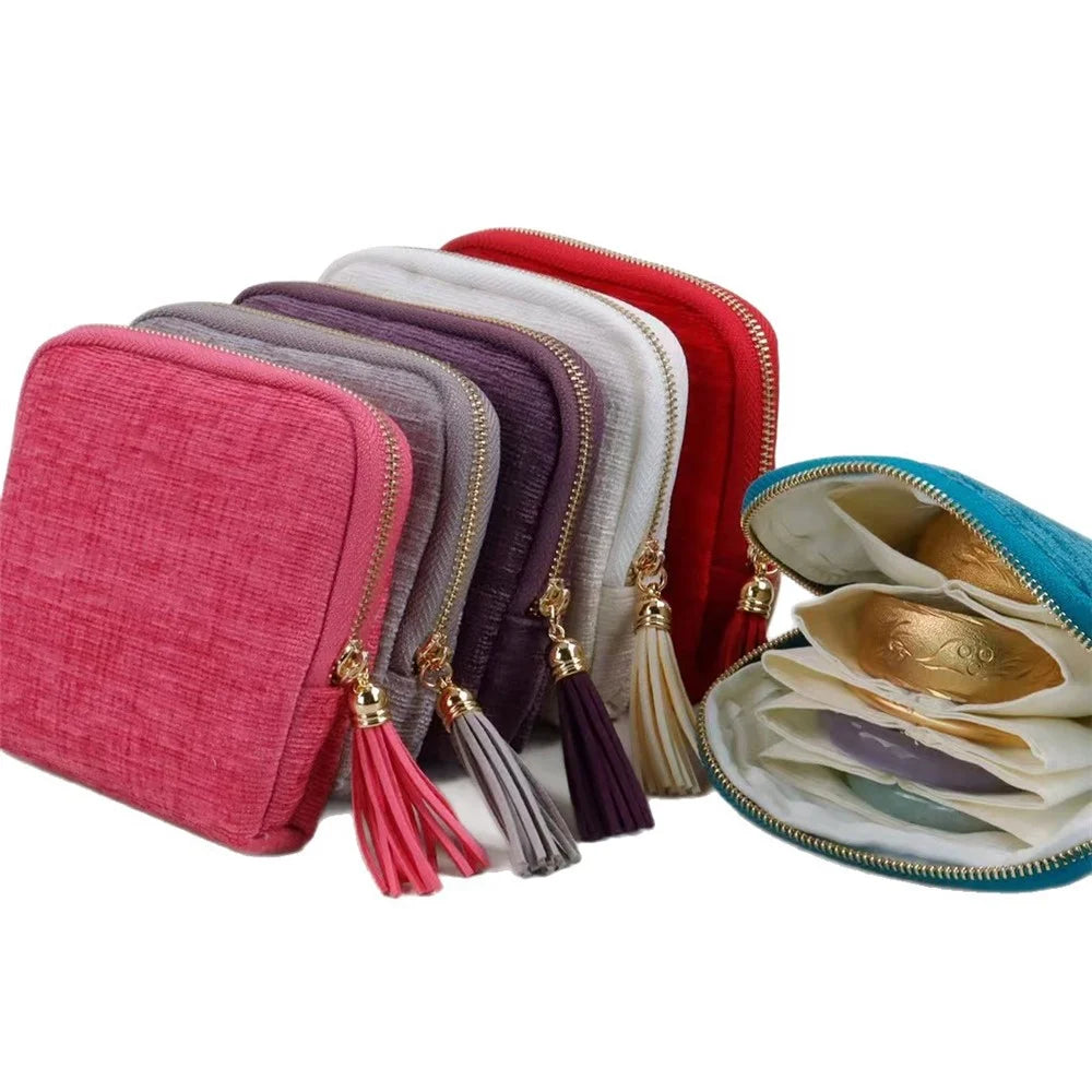 Jewelry Organizer Bag Tassel Zipper Pouch Multi-Compartment Storage Case for Rings Pendants Bracelets - Avocado Green - 4