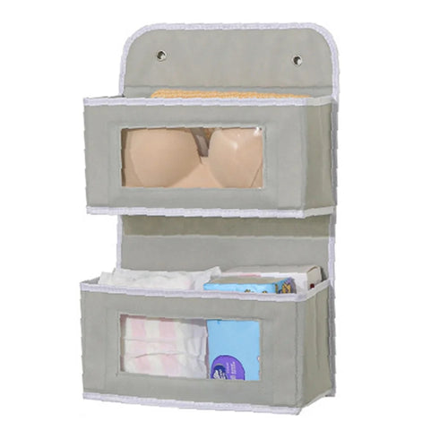 Over Door Hanging Organizer 2 Tier Storage Bag with Clear Window Fabric Holder for Toys Miscellaneous Items - Grey - 1