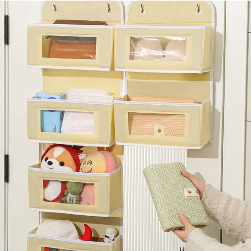 Over Door Hanging Organizer 2 Tier Storage Bag with Clear Window Fabric Holder for Toys Miscellaneous Items - Grey - 5