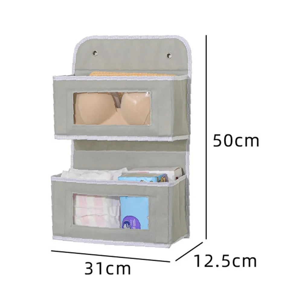 Over Door Hanging Organizer 2 Tier Storage Bag with Clear Window Fabric Holder for Toys Miscellaneous Items - Grey - 6