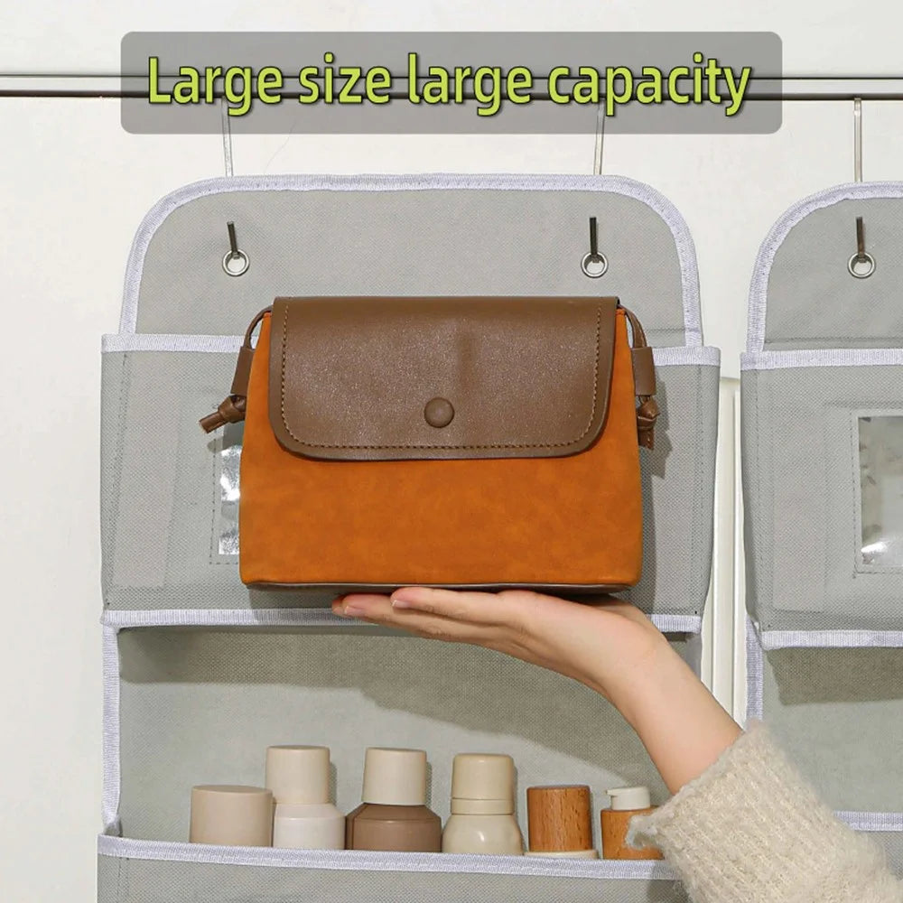 Over Door Hanging Organizer 2 Tier Storage Bag with Clear Window Fabric Holder for Toys Miscellaneous Items - Grey - 2