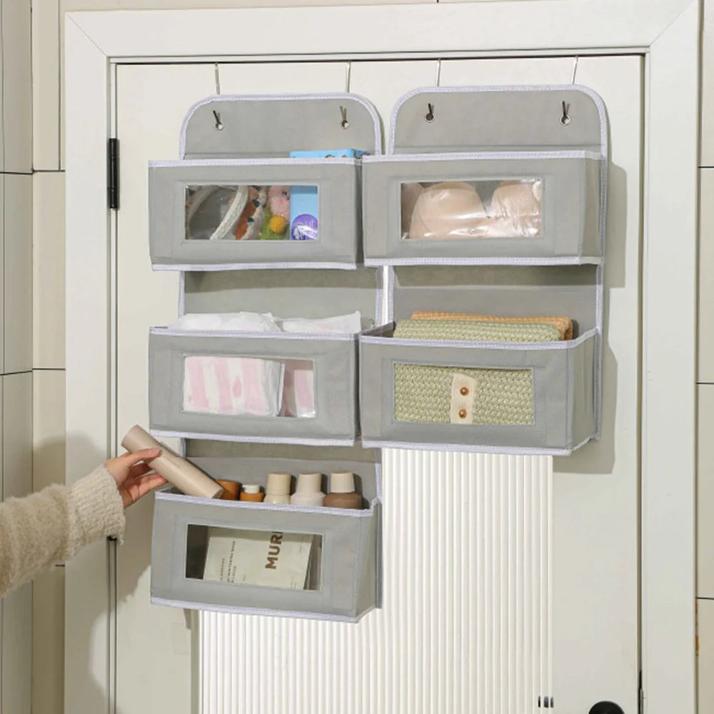 Over Door Hanging Organizer 2 Tier Storage Bag with Clear Window Fabric Holder for Toys Miscellaneous Items - Grey - 3