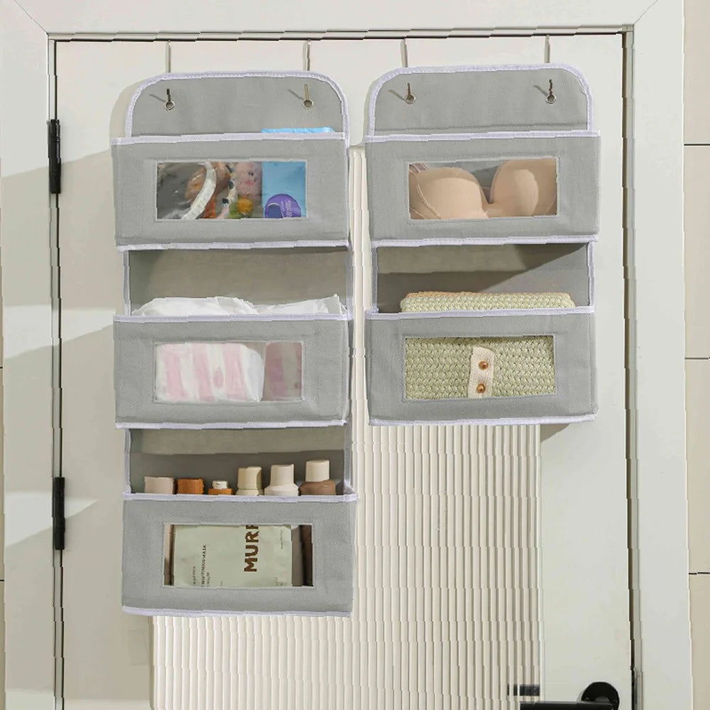 Over Door Hanging Organizer 2 Tier Storage Bag with Clear Window Fabric Holder for Toys Miscellaneous Items - Grey - 4