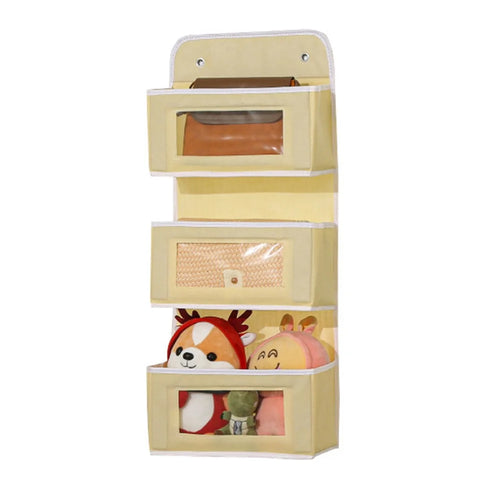 Over Door Hanging Organizer 3 Tier Storage Bag with Clear Window Fabric Holder for Toys Miscellaneous Items - Yellow - 1