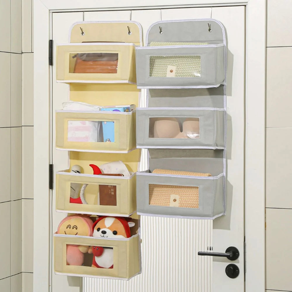 Over Door Hanging Organizer 3 Tier Storage Bag with Clear Window Fabric Holder for Toys Miscellaneous Items - Yellow - 2