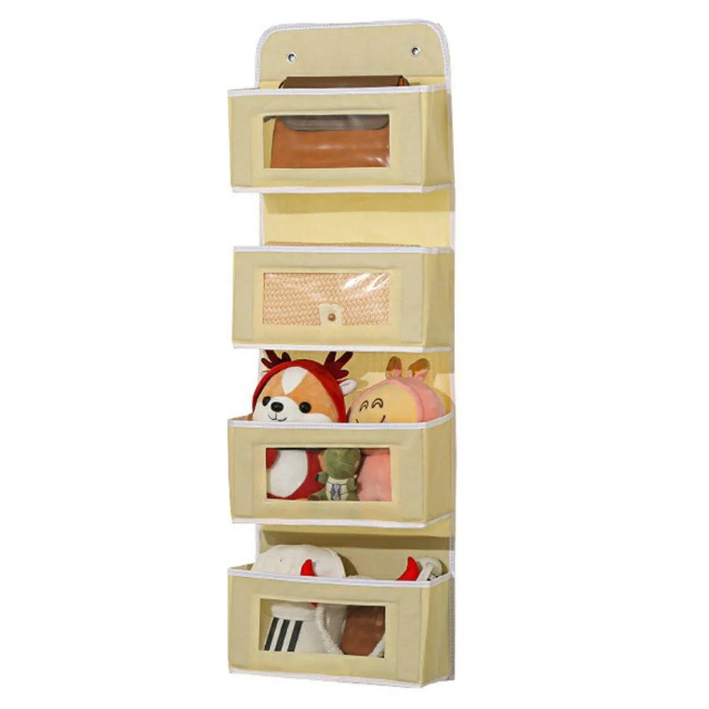 Over Door Hanging Organizer 4 Tier Storage Bag with Clear Window Fabric Holder for Toys Miscellaneous Items - Yellow - 1