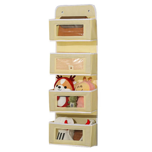 Over Door Hanging Organizer 4 Tier Storage Bag with Clear Window Fabric Holder for Toys Miscellaneous Items - Yellow - 1
