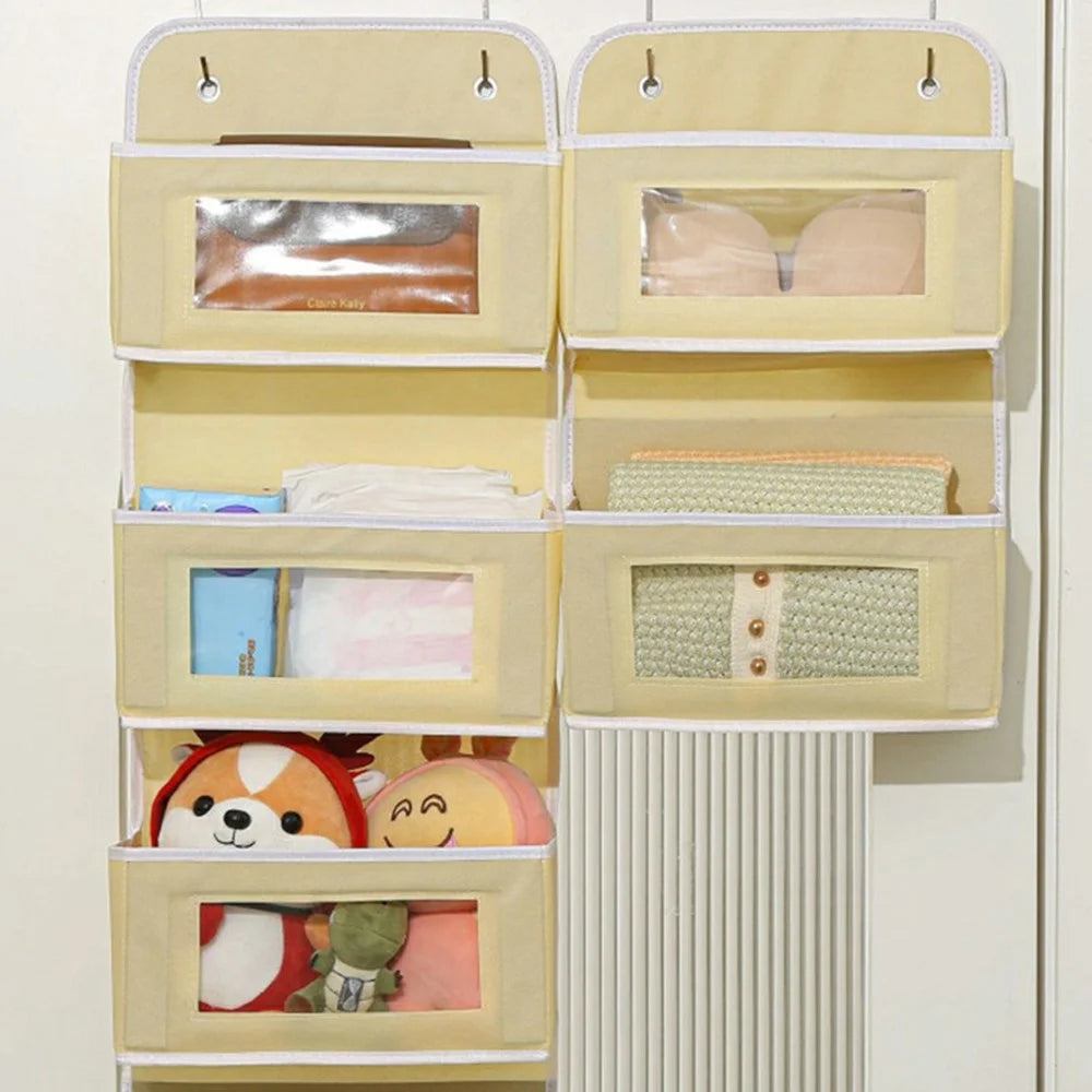 Over Door Hanging Organizer 4 Tier Storage Bag with Clear Window Fabric Holder for Toys Miscellaneous Items - Yellow - 5