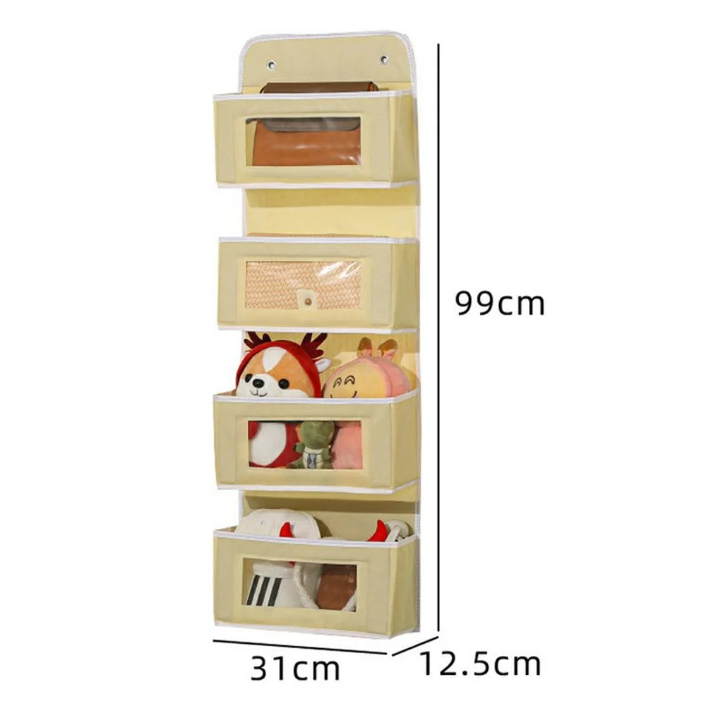 Over Door Hanging Organizer 4 Tier Storage Bag with Clear Window Fabric Holder for Toys Miscellaneous Items - Yellow - 7