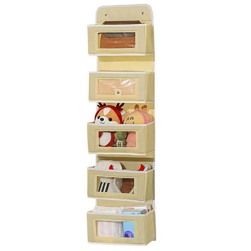 Over Door Hanging Organizer 5 Tier Storage Bag with Clear Window Fabric Holder for Toys Miscellaneous Items - Yellow - 1