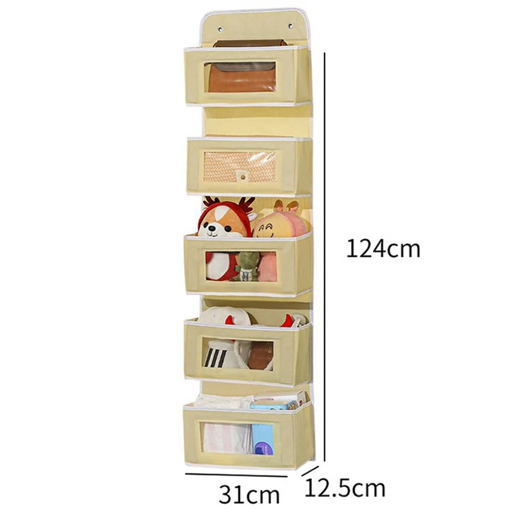 Over Door Hanging Organizer 5 Tier Storage Bag with Clear Window Fabric Holder for Toys Miscellaneous Items - Yellow - 3