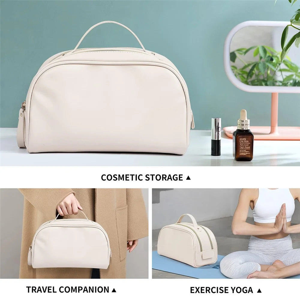 Double Zipper Travel Duffle Bag Large Capacity Portable Flight Pillow Bag Waterproof Storage Organizer - Apricot - 4