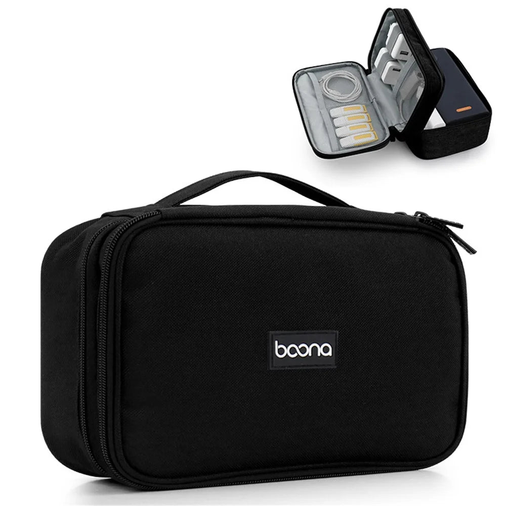 BAONA BN-B010 Large Size Digital Accessories Carrying Zipper Bag Water Resistant Data Cable Power Bank Organizer Case Phone Storage Bag - Black - 1