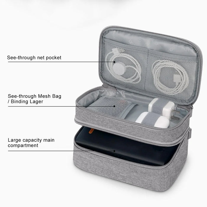 BAONA BN-B010 Large Size Digital Accessories Carrying Zipper Bag Water Resistant Data Cable Power Bank Organizer Case Phone Storage Bag - Black - 2