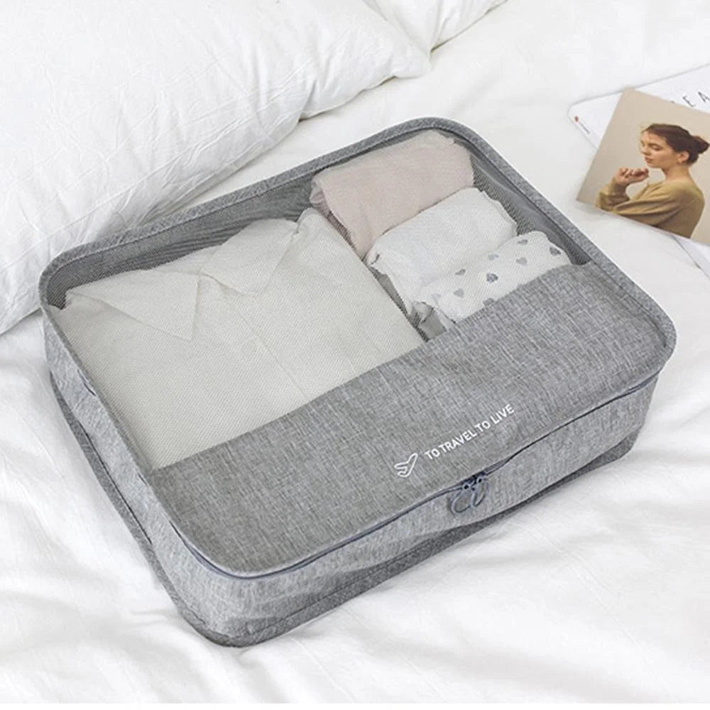 Travel Organizer Set 7 Pieces Clothing Sorting Packing Cubes Waterproof Luggage Storage Bags - Black - 2