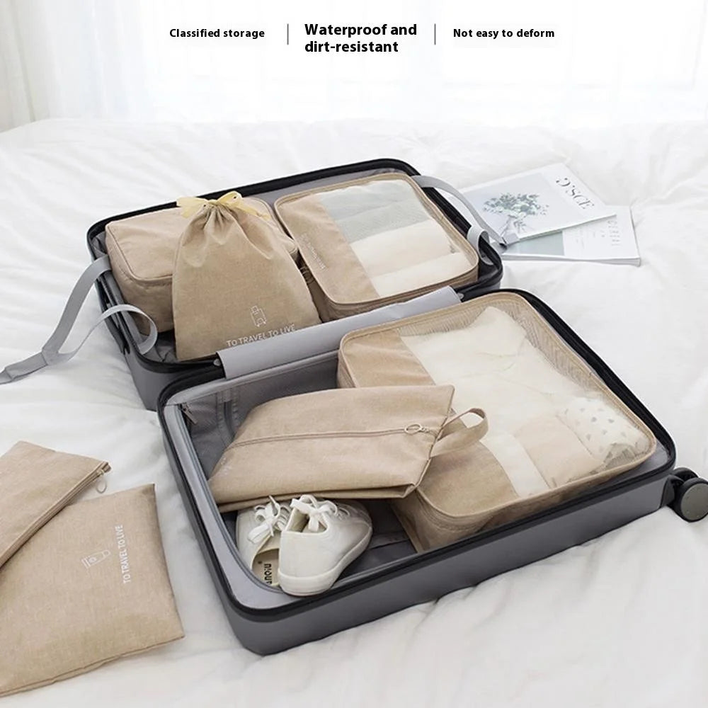 Travel Organizer Set 7 Pieces Clothing Sorting Packing Cubes Waterproof Luggage Storage Bags - Black - 3