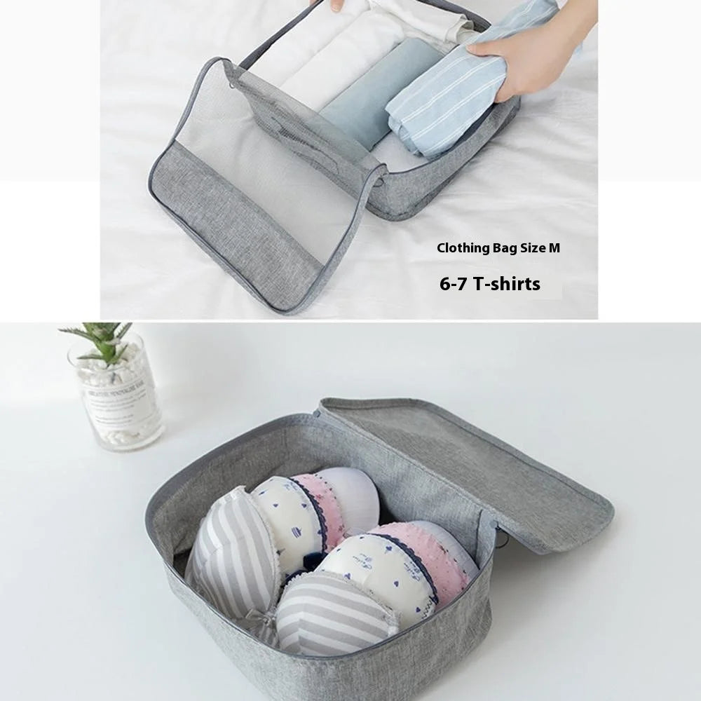 Travel Organizer Set 7 Pieces Clothing Sorting Packing Cubes Waterproof Luggage Storage Bags - Black - 7