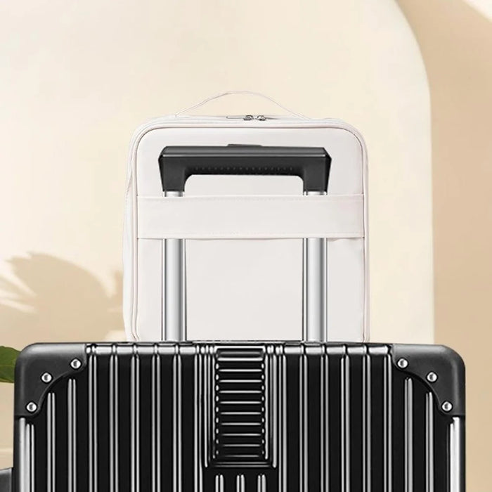 Travel Makeup Bag Large Capacity Waterproof PU Cosmetic Storage Bag with Mirror - White - 5