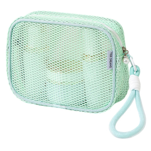 Mesh Cosmetic Bag Pearl Pull Head Zipper Toiletry Organizer Makeup Storage Pouch for Travel Daily Use - Green - 1