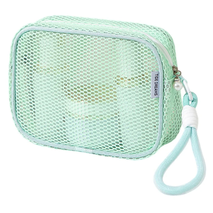 Mesh Cosmetic Bag Pearl Pull Head Zipper Toiletry Organizer Makeup Storage Pouch for Travel Daily Use - Green - 1
