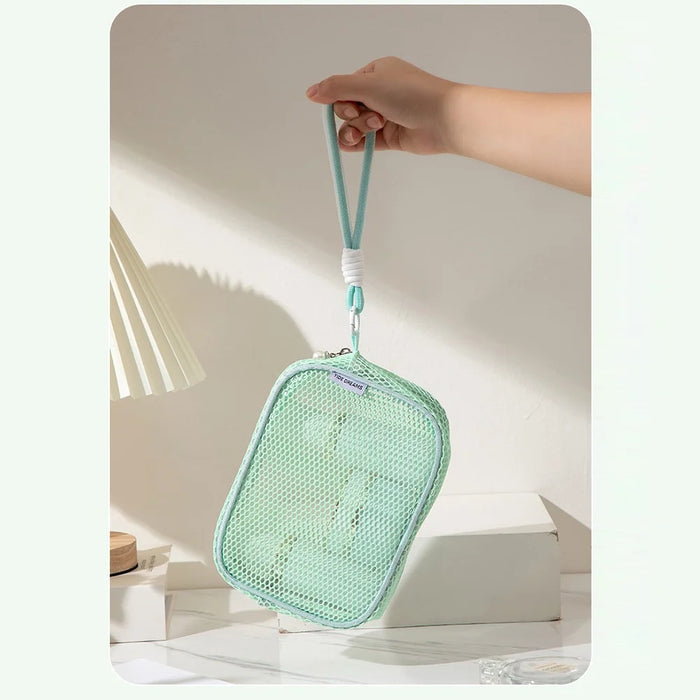 Mesh Cosmetic Bag Pearl Pull Head Zipper Toiletry Organizer Makeup Storage Pouch for Travel Daily Use - Green - 5