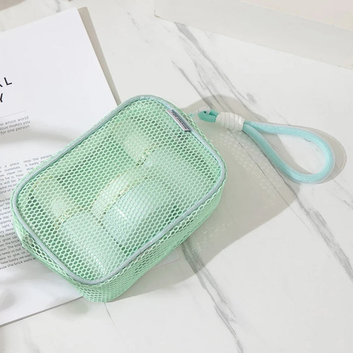 Mesh Cosmetic Bag Pearl Pull Head Zipper Toiletry Organizer Makeup Storage Pouch for Travel Daily Use - Green - 6
