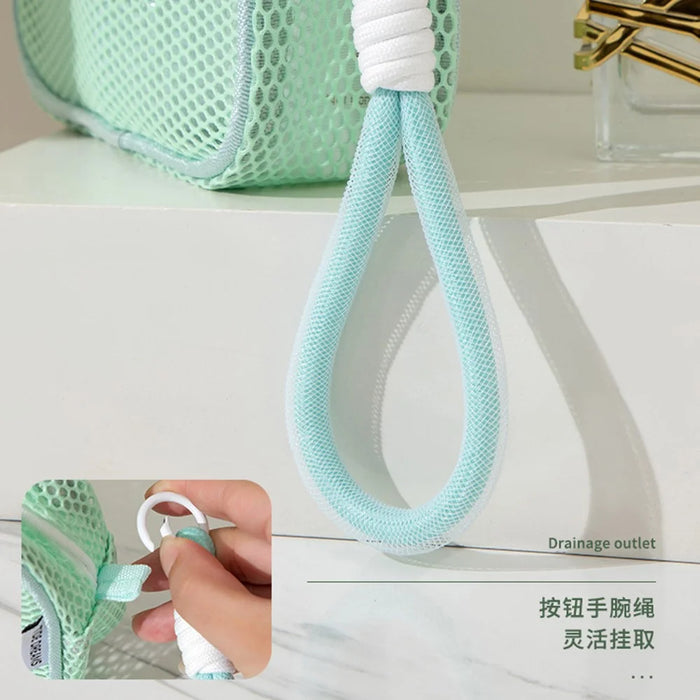 Mesh Cosmetic Bag Pearl Pull Head Zipper Toiletry Organizer Makeup Storage Pouch for Travel Daily Use - Green - 7