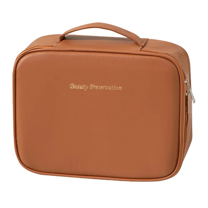 Detachable Makeup Bag Large Capacity Toiletry Organizer Travel Adjustable Compartments Storage Pouch - Brown - 1