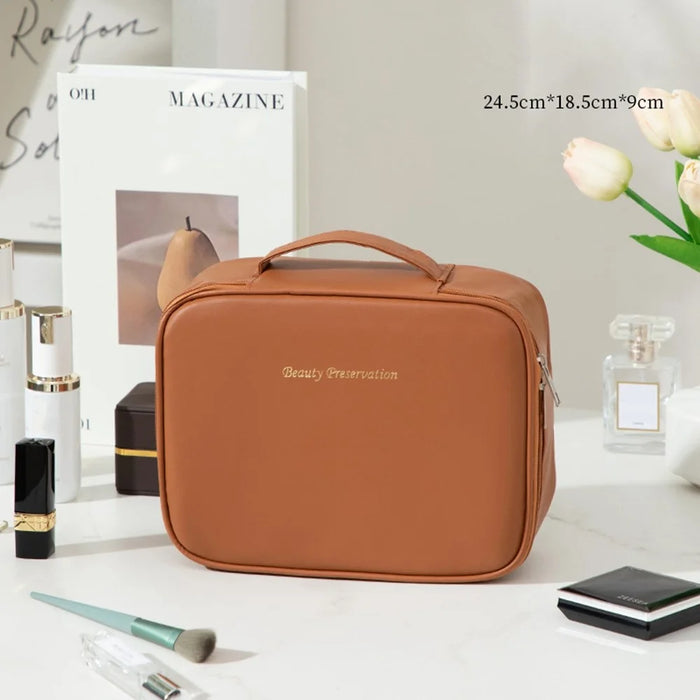 Detachable Makeup Bag Large Capacity Toiletry Organizer Travel Adjustable Compartments Storage Pouch - Brown - 2