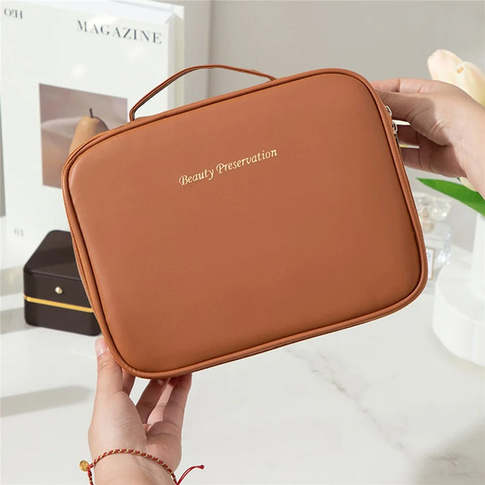 Detachable Makeup Bag Large Capacity Toiletry Organizer Travel Adjustable Compartments Storage Pouch - Brown - 3
