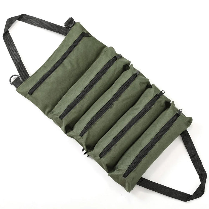 Portable Foldable Tool Bag Oxford Fabric Woodworking Electrician Auto Repair Tools 5 Compartment Organizer Pouch - Green - 1