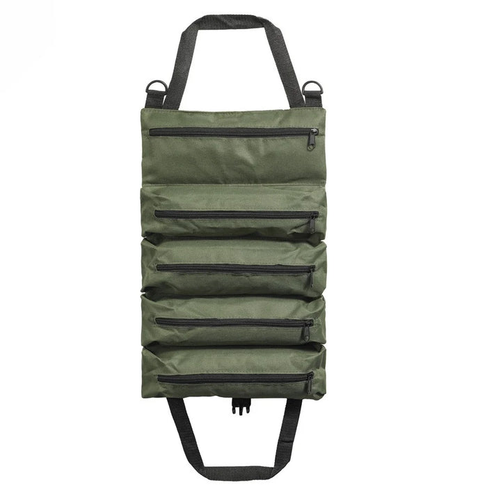 Portable Foldable Tool Bag Oxford Fabric Woodworking Electrician Auto Repair Tools 5 Compartment Organizer Pouch - Green - 5