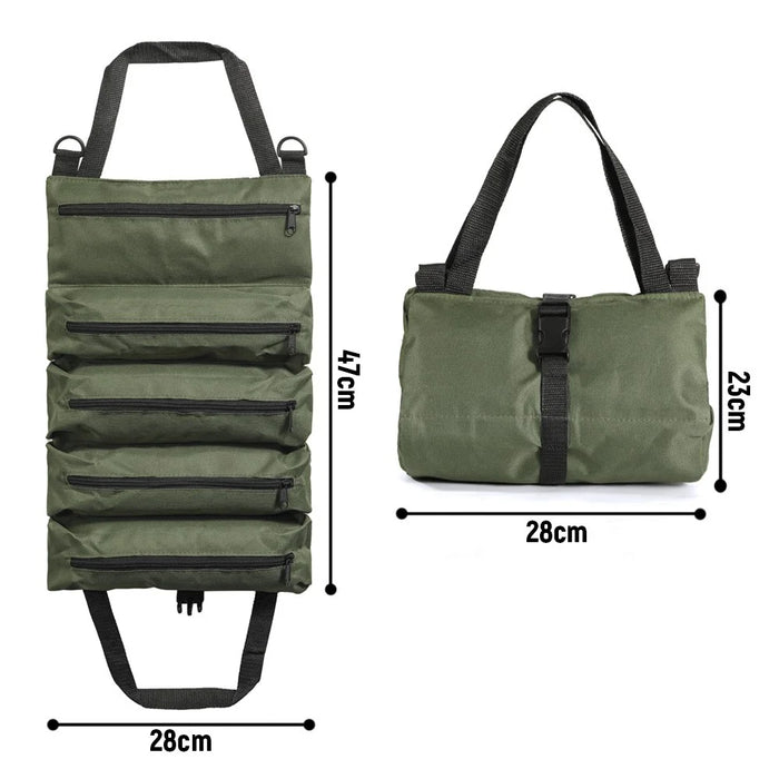 Portable Foldable Tool Bag Oxford Fabric Woodworking Electrician Auto Repair Tools 5 Compartment Organizer Pouch - Green - 7
